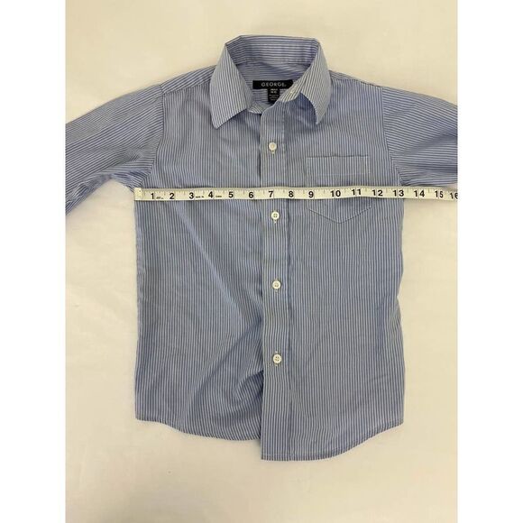 George Button Down Dress Shirt Collar Blue Stripe - Boys Size XS (4-5) - Picture 4 of 6